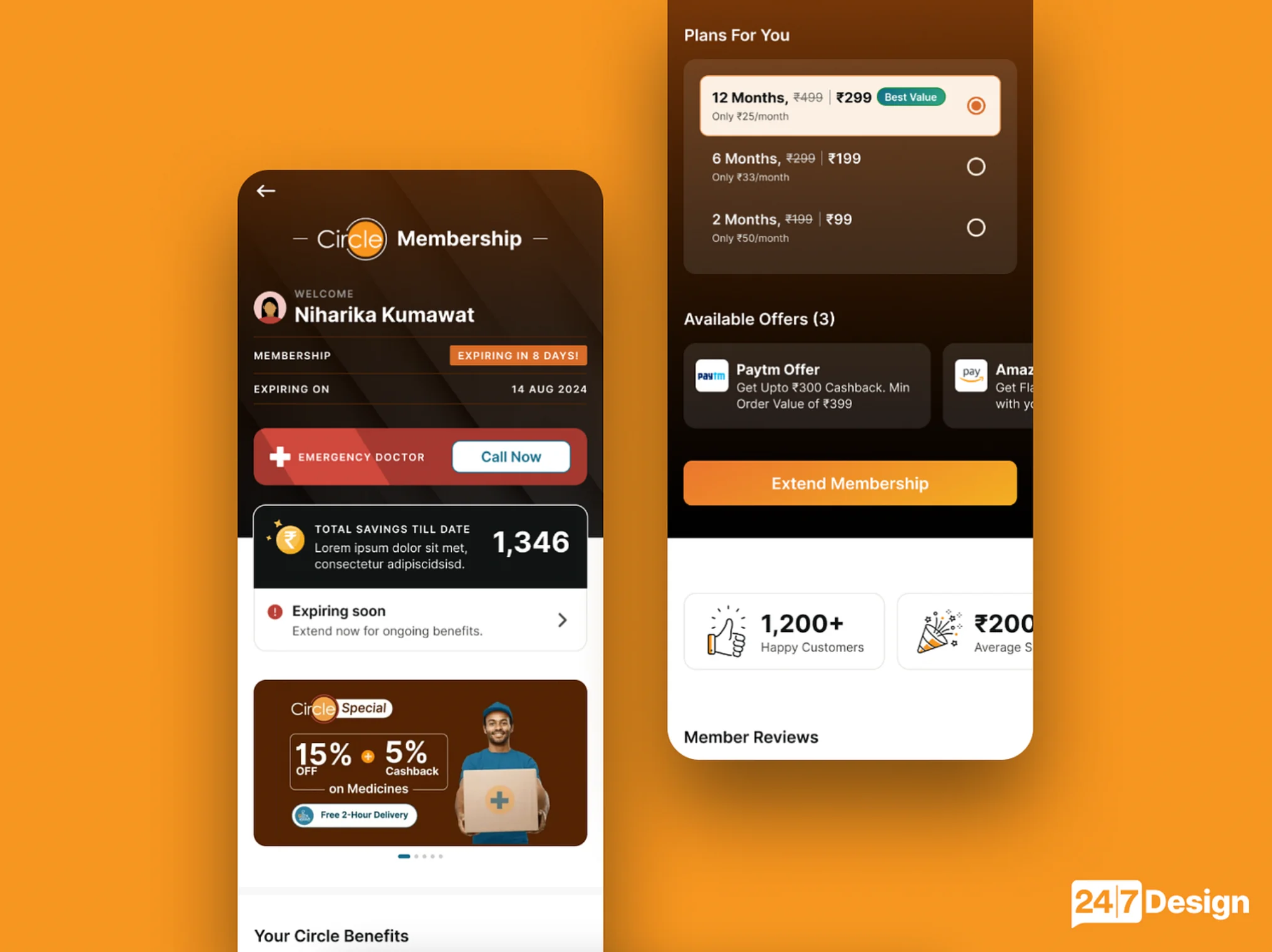 Apollo 24/7 Circle membership screens