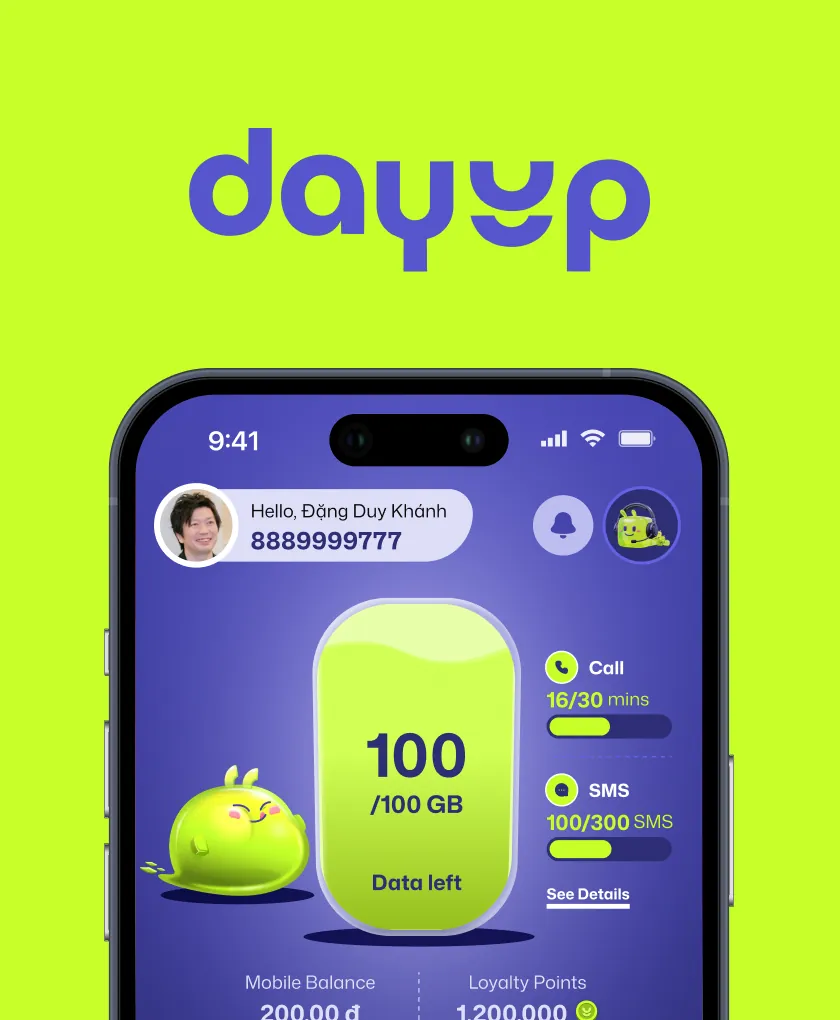 DayUp logo above the app home screen on an iPhone
