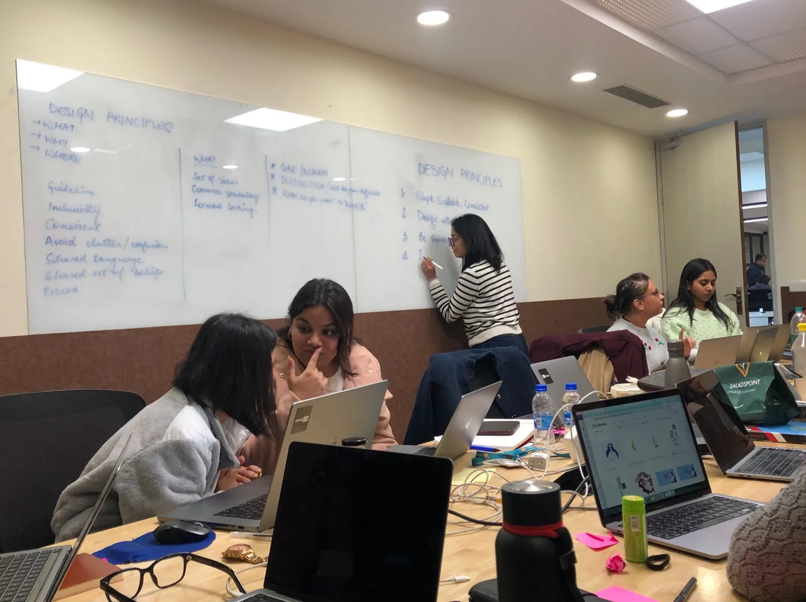 The Apollo design team workshopping design principles at a whiteboard